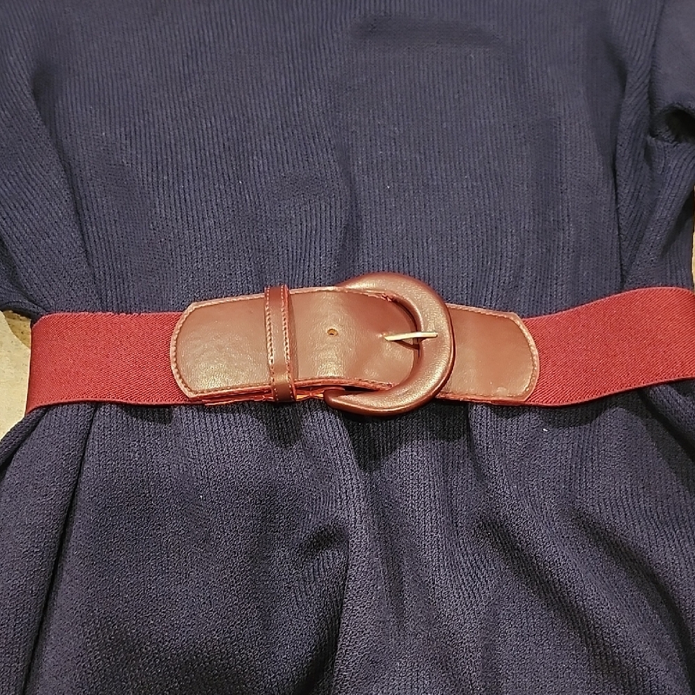 Navy Dress with Red Belt